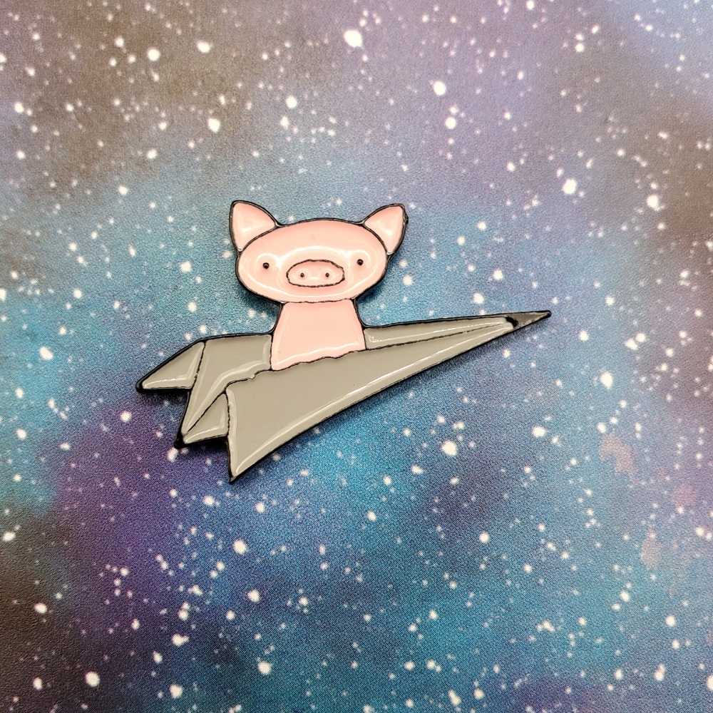 Pig In A Paper Airplane Enamel Pin